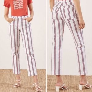 REFORMATION Grenada Stripe White Navy Red ROPER Vintage Straight Crop Jeans NWT